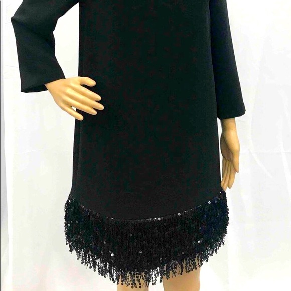 Kate Spade Size 6 - 3/4 Length Sleeves Black Dress with Fringe and Jewels at Hem - Picture 1 of 3